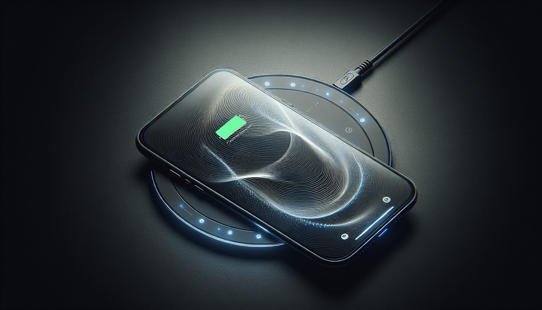 A smartphone charging on a wireless charging pad with an illuminated indicator. Best Products Here