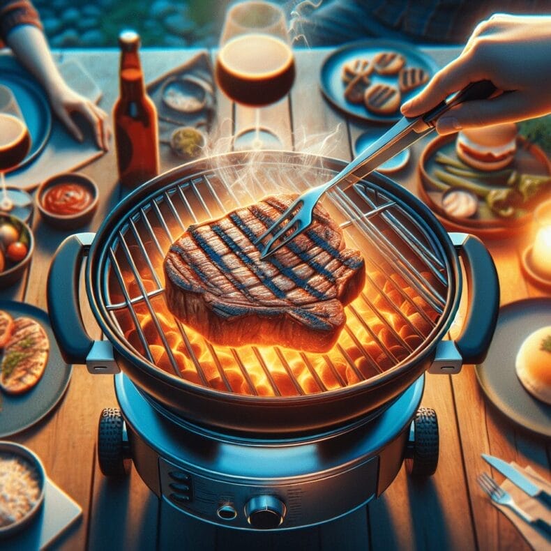 A person is grilling a steak on a grill. Best Products Here