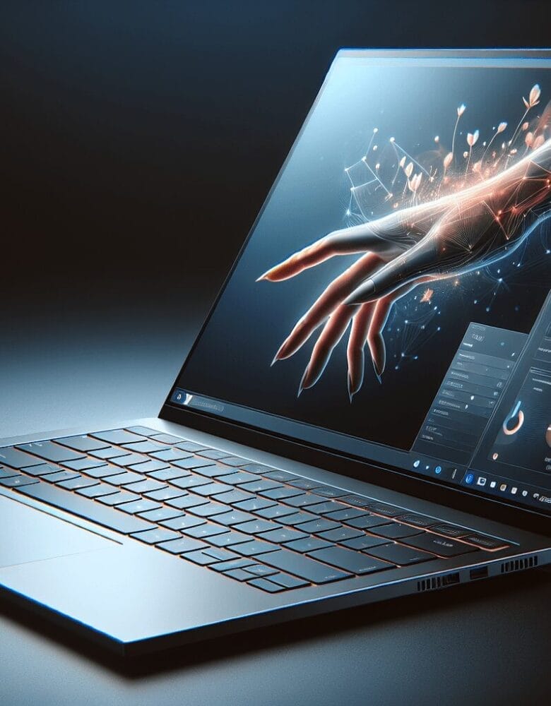 3d illustration of a laptop with a graphic of a hand reaching out from the screen, symbolizing advanced technology and digital interaction. Best Products Here